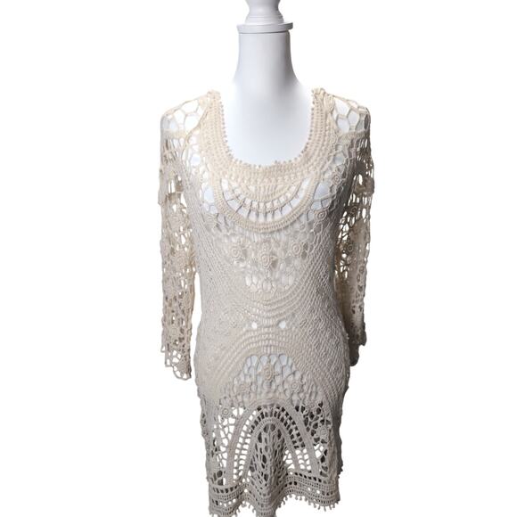 Unbranded Other - Cream Crochet Women's Swim Cover Up Dress Backless Vacation Beach Cruise Pool